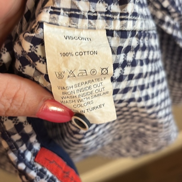Visconti Textured Navy Gingham Casual Button Down Shirt/ Size small/ 100%cotton - Picture 7 of 7
